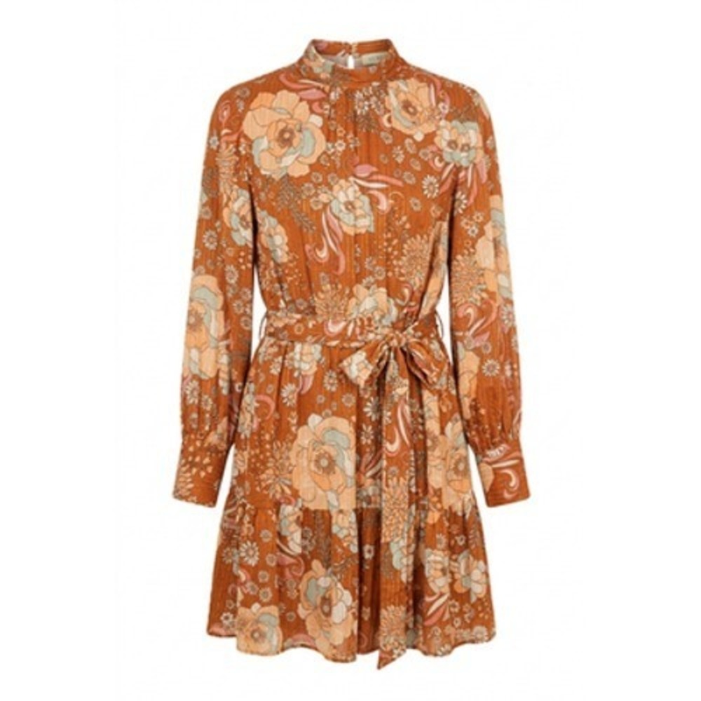 Ryegrass Dress Women XL Orange Floral Mock Neck Belted Mini Boho Party Fall
